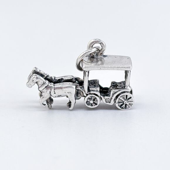 Vintage Sterling Silver 925 Horse and Carriage Charm Pendant - Picture 2 of 8